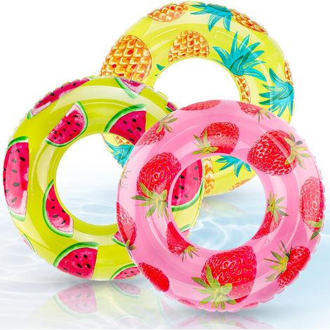 Lot de 3 bouées gonflables pour adultes au design fruit Grandes bouées pour piscine, été, plage et fête, plaisir aquatique avec motif fruits (1/5)