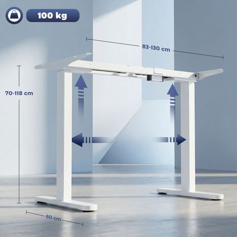 Cadre de bureau électrique, réglable en hauteur, avec fonction mémoire, acier, blanc (1/5)