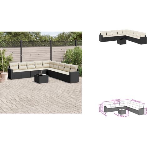 Salon de jardin 10 pcs avec coussins noir résine tressée - Ensemble Salon De Jardin - Meuble De Jardin - Résine Tressée - Rotin Synthétique - Mobilier Extérieur (1/3)