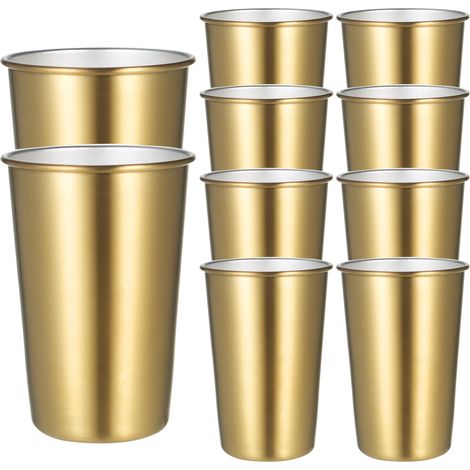Set mit 10 goldfarbenen Edelstahlbechern à 500 ml, hitze- und kältebeständig (gold)