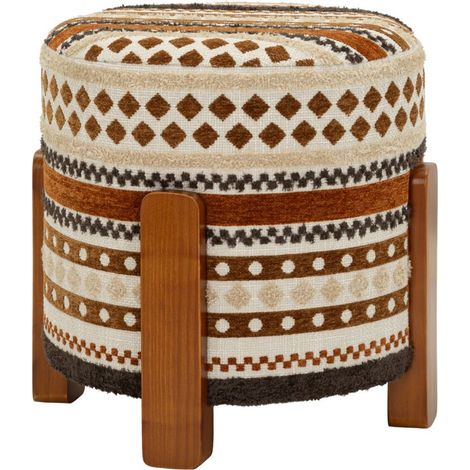 Pouf etnico con fantasia nei toni del marrone e beige (1/5)
