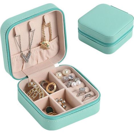 Boîte de Rangement pour Bijoux - Organisation de Boucles d'Oreilles, Colliers et Bagues - Idée Cadeau pour Maison ou Bureau - Bleu (1/5)