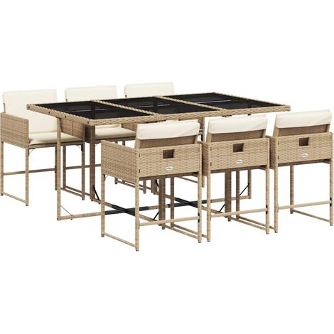 Maison Exclusive - 7-tlg. Garten-Essgruppe mit Kissen Beige Poly