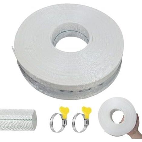 Tuyau Refoulement Plat, 20 m Ø 32mm Tuyaux plat avec Collier de Serrage, 1 1/4 Pouce Arrosage, D'arrosage, pour L'arrosage du Jardin, Pompes Submersibles, Blanc -