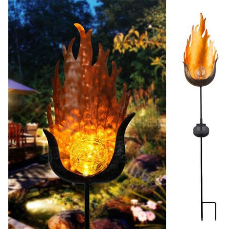 Lampe solaire LED effet flamme, en métal, pour jardin, étanche, éclairage extérieur paysager, flamme n° 2 (1/5)