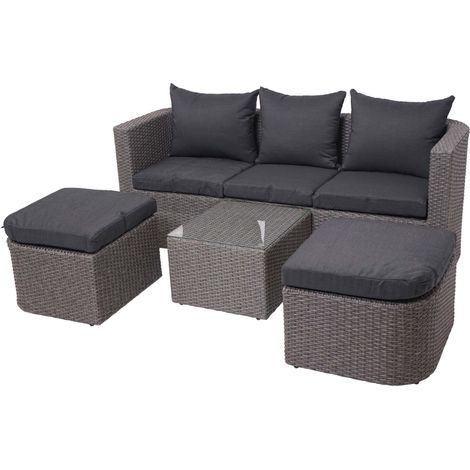 3in1-Garnitur HHG-282, Garten-/Lounge-Set Sonneninsel, Spun Poly Poly-Rattan MVG grau, Kissen anthrazit