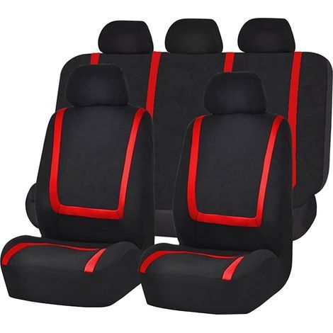 9 Pièces Set Complet Housses De Siège Voiture, Housses Siège Avant Et Arrière Voiture Universelles, Auto Couvre Sieges Accessoires Interieur, pour avec Presque Toutes Les Voitures(Rouge) (1/5)