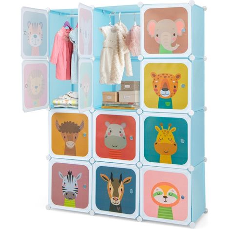 Armadio per bambini con 12 cubi blu plastica