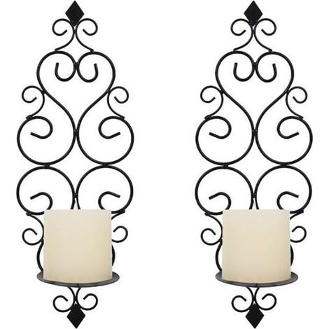 Bougeoirs muraux - ZEAICOS - Lot de 2 - Métal noir - Décoration intérieure - Photophores (1/4)