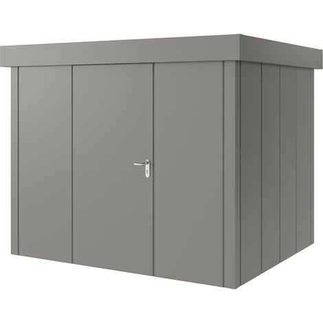Hörmann Metall-Gerätehaus "Juno" mit Flachdach, JFD9 - Design, 262 x 214 cm (B x T), graualuminium, 1-flüglige Tür, Anschlag links (1/5)
