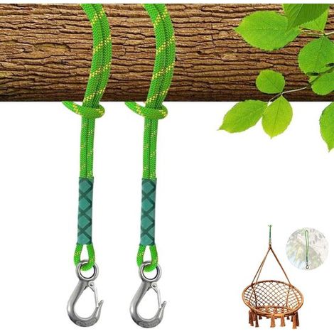 Set di fissaggio per amaca da albero - 2 cinghie regolabili con moschettoni - 60 cm - Adatto per altalene e amache - Verde (1/5)