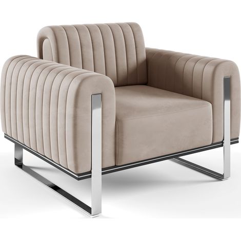 Selsey Parissa - Sessel, Samt Hellbeige verchromte Füße, 106 cm (1/5)