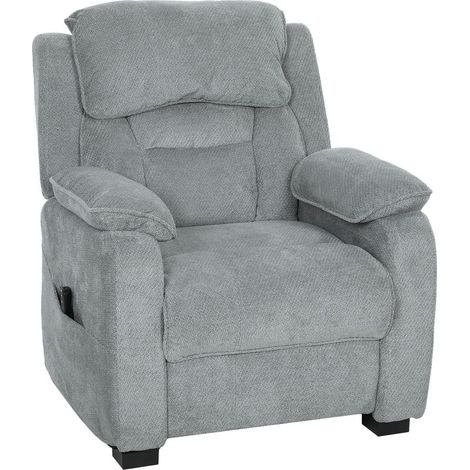 Fauteuil inclinable en velours gris avec repose pieds télécommande et poche latérale 96 x 90 x 103 cm (1/5)
