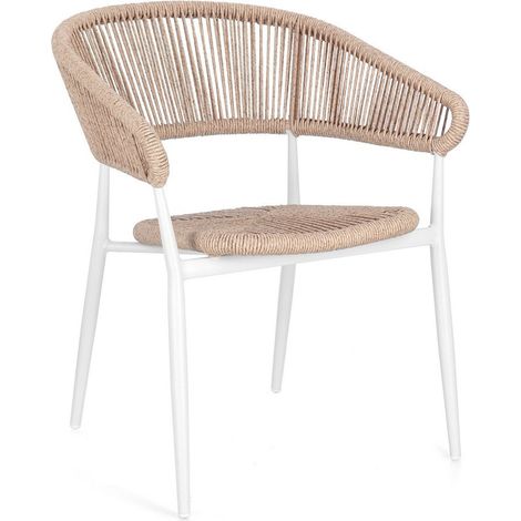 Sedia "Algaida" struttura in alluminio con braccioli per interni ed esterni -Bianco/Beige / Confezione da 1 Pezzo (1/4)