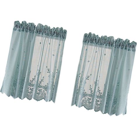 Cantonnière de cuisine transparente turquoise, rideaux pour fenêtres, cantonnière semi-transparente en dentelle bleu-vert, cantonnière transparente brodée de fleurs vert d'eau pour salle de bain, café (1/5)