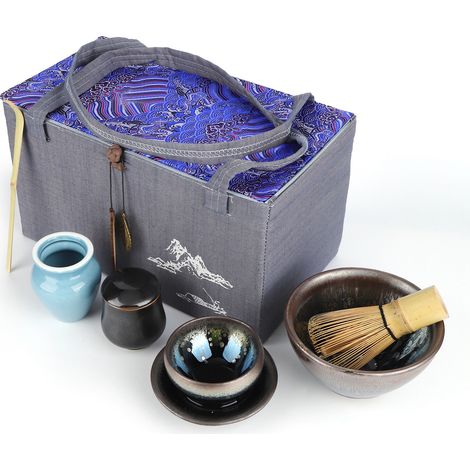 Service à thé en céramique de style japonais, comprenant un porte-fouet, des outils de service et des accessoires pour la cérémonie du thé (Type 2). (1/5)