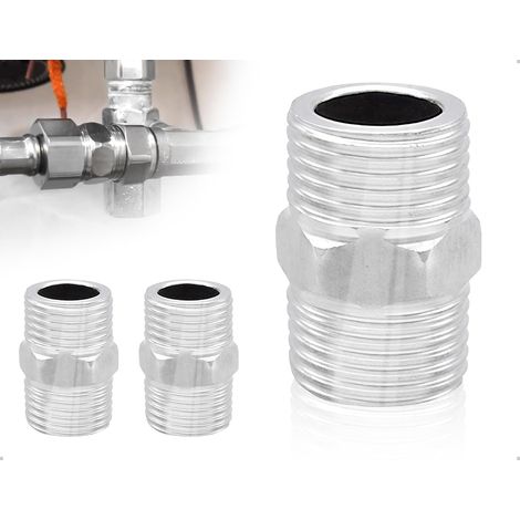 2 Pièces Embout Double 1/2 Hexagonal en Acier Inoxydable,Adaptateur de Flexible de Douche,Raccord Fileté pour Tuyau d'Extension,Raccord Fileté, Utilisé pour la Conversion de Raccords de Tuyaux (1/5)