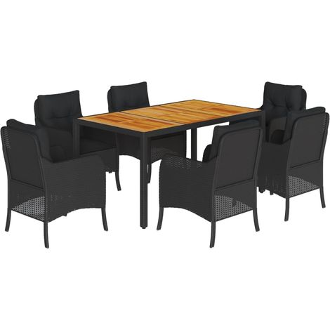 Set da Pranzo da Giardino 7 pz Nero con Cuscini in Polyrattan vidaXL (1/5)