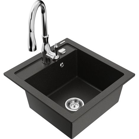 Mexen Vito 1-Becken-Granit-Spüle mit Mischbatterie Savita, Schwarz/Gold metallisch - 6503-75-672601- (1/5)