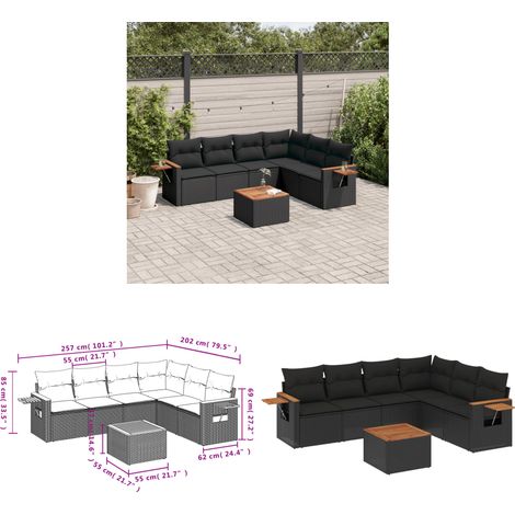 Salon de jardin 7 pcs avec coussins noir résine tressée - Salon De Jardin - Meuble Extérieur - Set Salon - Résine Tressée - Rotin Synthétique - Home & Living (1/3)