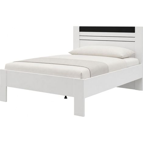 Letto Matrimoniale Kabale, Letto Matrimoniale Dimensione Materasso 160x200 cm, Testata Dettaglio Rigato, Peso Supportato 200 kg, Bianco