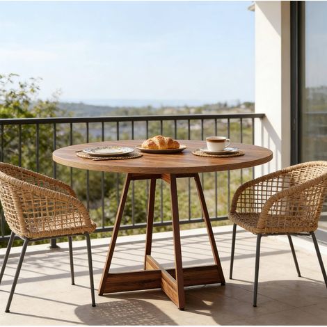 Mesa de comedor redonda de 100 cm para 2 a 4 personas, mesa compacta de MDF marrón OKMYHOME (1/5)