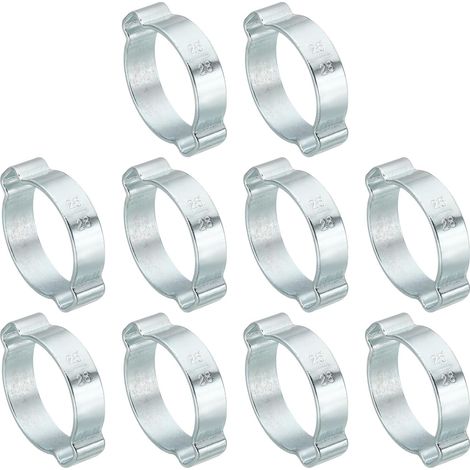 30 Pièces 25-28mm Collier de Serrage Double Oreille O Clips, Acier Inoxydable Anneaux à Sertir en Acier Galvanisé Connexions de Tuyaux Piscine Jardin Tube Eau Gaz, Ton Argenté (1/5)