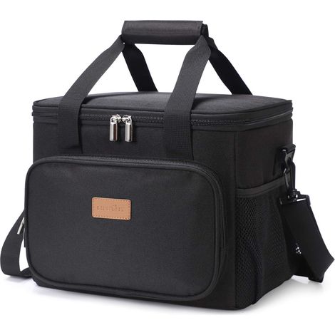 15L Sac Isotherme Lunch Bag, Sac-Glacière Cooler Bag Sac de Repas pour Déjeuner/Travail/Ecole/Plage/Pique-Nique (Noir) (1/4)