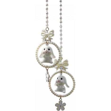 Pendentif mignon en forme de lapin pour rétroviseur de voiture, ornement de voiture, accessoires intérieurs de voiture lapin et perle, décoration élégante, cadeau pour une fille.
