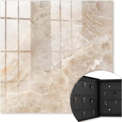 Armoire à clés - (30 cm x 30 cm) - Boîte à clés murale - Coffret de rangement pour clés - Couleur noire - Ouverture vers la gauche - Pour maison et bureau - marbre beige (1/5)
