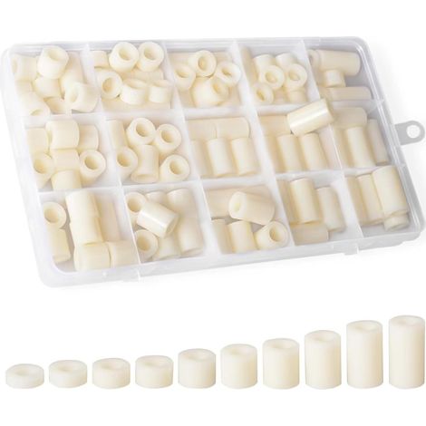 100 Pièces Kit de Rondelles d'espacement Rondes en ABS, pour Vis M6, Colonne Ronde en ABS Rondelle Entretoise Support, OD 10mm, Blanc