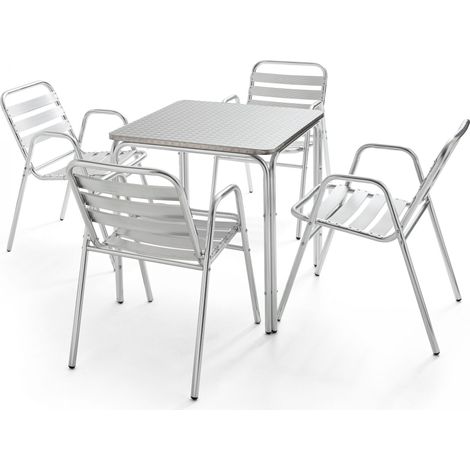 Table de jardin carrée en aluminium et 4 fauteuils (1/5)