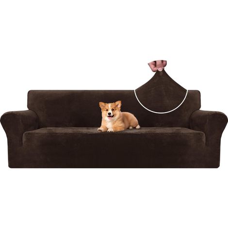 Samt Sofa Überzug 4 Sitzer, elastisch & rutschfest, für Haustiere, Kaffee (1/5)