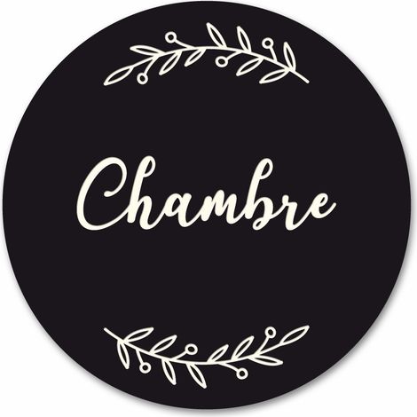 Plaque de Porte Autocollante PVC Gravé Noir Blanc Ronde.-  - Chambre (1/5)