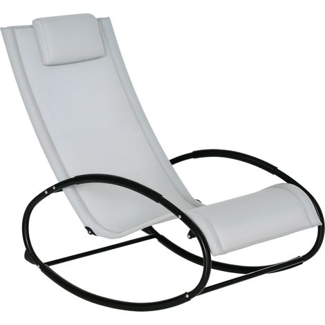 Outdoor Rocking Chair Sun Lounger Recliner Rocker with Texteline Fabric Patio Garden Relaxer with Pillow Grey