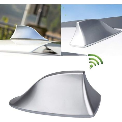 Antena universal de aleta de tiburón para coche - Antena de radio FM/AM con base adhesiva impermeable para coche, SUV, camión, furgoneta (plateada) (1/4)