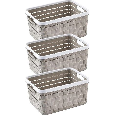 Juego de 3 cestas de almacenamiento de plástico tejido, ideales para cocina, baño y armario, diseño natural - Crezuo