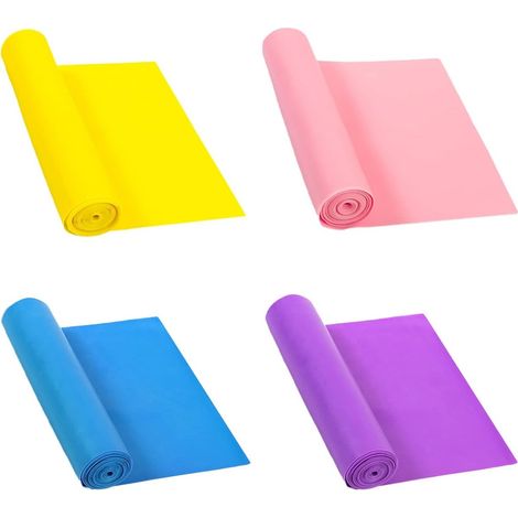 Lot de 4 bandes de résistance pour fitness, yoga et Pilates. Élastiques de tension ajustables, idéales pour la kinésithérapie, le yoga et le Pilates. Dimensions : 150 x 15 cm. (1/5)