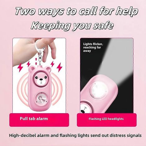 Persönlicher Sicherheitsalarm für Frauen, Sicherheitsalarm-Schlüsselanhänger, niedliche Bärenform mit Blitzlicht und 130-dB-Lautsprechern, wiederaufladbar (1/5)