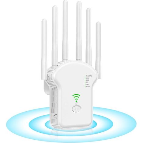 Estensore Wi-Fi da 1200 Mbps, ripetitore a lungo raggio più veloce del 78% con Ethernet, portata di 12.000 piedi quadrati, supporta 100 dispositivi, dual-band 2,4 GHz + 5 GHz (1/5)