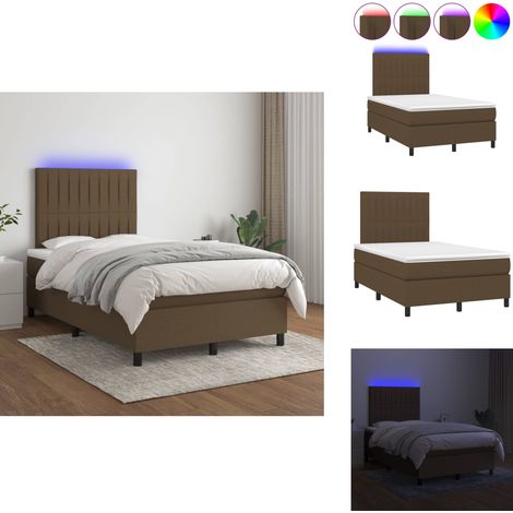 Sommier à lattes de lit matelas et LED Marron foncé 120x200 cm - Sommier Tapissier - Lit Avec Led - Lit Design - Lit Brun - Matelas À Ressorts Ensachés (1/5)