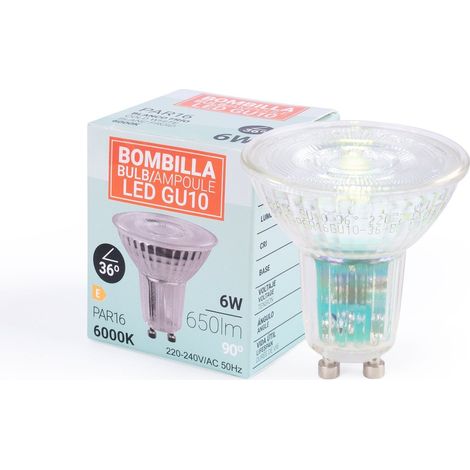 Bombilla LED GU10 6W Cristal - 130lm/W - PAR16 - 36° - Blanco Frío