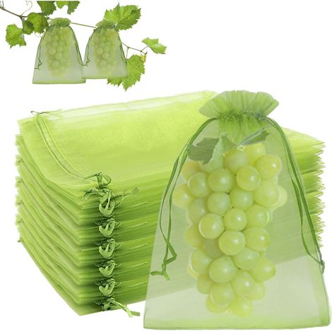 Sacs de protection pour fruits – Lot de 50 – 20x30 cm – Filet maille fine vert avec cordon coulissant – Barrière anti-insectes et oiseaux – Pour arbres fruitiers, jardin et potager (1/5)