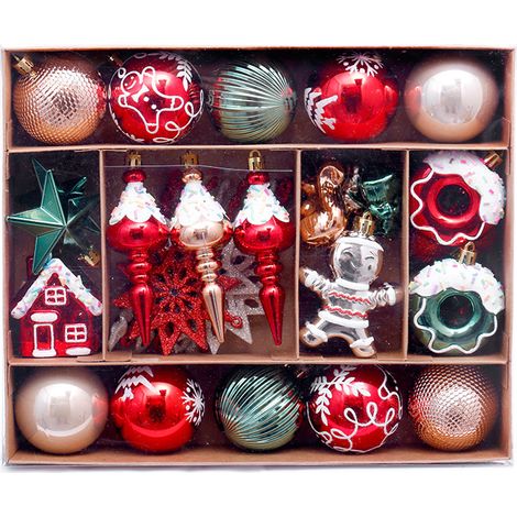 Juego de 45 adornos navideños para el árbol (rojo, verde y dorado), decoraciones colgantes de plástico irrompible. (1/5)