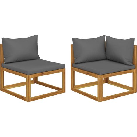 vidaXL 2 Piece Sofa Set with Dark Grey Cushions Solid Acacia Wood