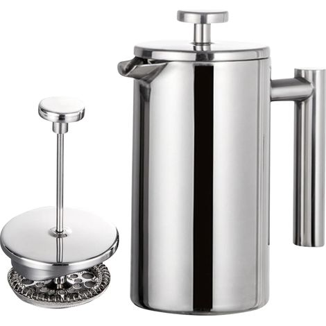 Caffettiera a pressa francese da 1000 ml, in acciaio inox, con doppia parete isolante e sistema di infusione a goccia. (1/5)
