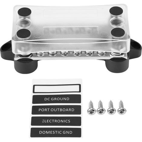 Junction box for busbars on trucks and boats, fiberglass-reinforced nylon housing, fiberglass-reinforced nylon base, stainless steel screws, 100 A, 12-48 V (1/5)