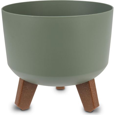 Kunststoff Blumentopf auf Füßen oliv - Ø 19 cm - Pflanztopf rund mit Wasserspeicher Boden - Garten Deko Übertopf Pflanzgefäß Blumenkasten