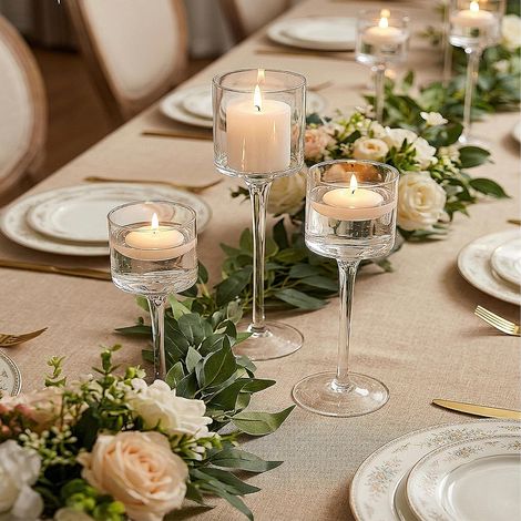 Porte Bougie Bougeoirs en Verre - Lot de 3 Photophore Bougeoir pour Pilier et Bougies Flottantes Support Bougie Chauffe Plat pour Decoration Noel Centre de Table Mariage Deco Salon Maison (1/5)