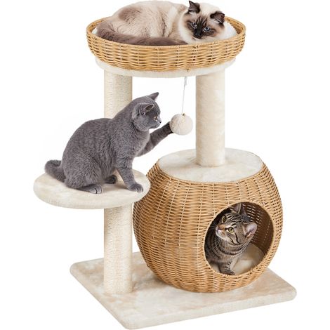 Homevive Árbol para Gatos de Ratán Torre Rascador 72cm Soporta 30kg Beige (1/5)